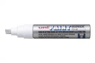 Uni-ball PX-30 Marcador de Pintura - Punta Biselada Acrilica 4-8.5mm - Permanente en Todas las Superficies - Resistente a Luz y Agua - Color Plata · Pack de 6 uds.