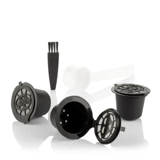 Innovagoods Recoff Pack de 3 Capsulas de Cafe Reutilizables - Acero Inoxidable - Facil Limpieza - Compatible con Cafeteras Nespresso - Sostenible y Ecologico - 3.9x3cm - Color Negro