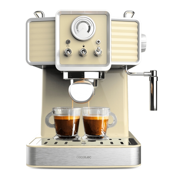 Cecotec Power Espresso 20 Tradizionale Light Yellow Cafetera Espresso - 1350W - 20Bar - Manometro - Vaporizador Orientable - Deposito 1.5L Extraible - Acero Inoxidable - Color Amarillo Paste