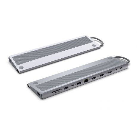 Ewent USB-C Dock 12 en 1 - 1x USB-C, 3x USB 3.2 Gen1, 2x HDMI 4K/60Hz, 1x DisplayPort 4K/60Hz, SD/TF 2.0, Audio, RJ45 Gb, 1x USB-C PD 100W - Color Plata