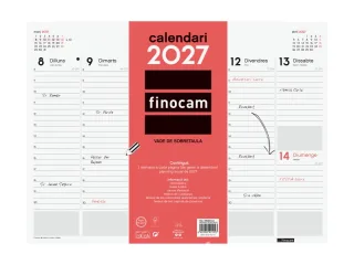 Finocam Neutro Vade Calendario en Catalan - Anual 2027 - Semana Vista Vertical - 420x310mm - Encolado - Papel de 90g/m2 - Espacio para Notas - Color Rojo y Blanco
