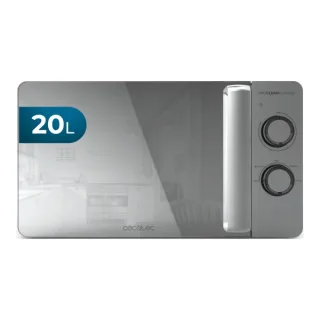 Cecotec Proclean 3060 Flatbed Mirror Microondas sin Plato - 700W - Capacidad de 20L - Revestimiento Ceramico - Temporizador - Espejo Metalizado - Tecnologia 3Dwave Envolvente - Acero Inoxida