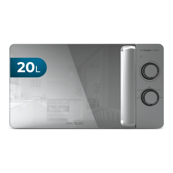 Cecotec Proclean 3060 Flatbed Mirror Microondas sin Plato - 700W - Capacidad de 20L - Revestimiento Ceramico - Temporizador - Espejo Metalizado - Tecnologia 3Dwave Envolvente - Acero Inoxida