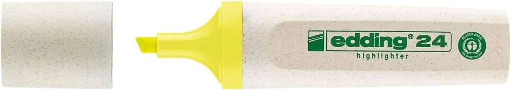Edding 24 EcoLine Marcador Fluorescente - Punta Biselada - Trazo entre 2-5mm - 90% de Plastico Reciclado - Etiqueta Ecologica Blue Angel - Color Amarillo · Pack de 10 uds.