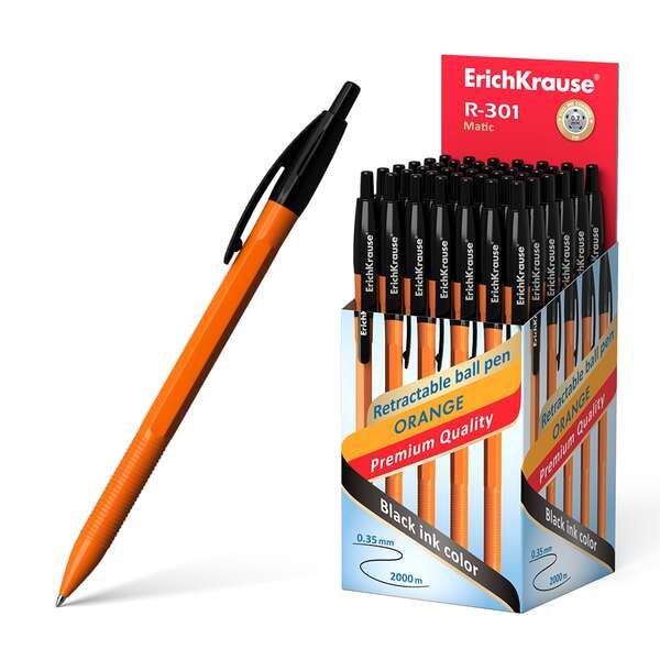 Erichkrause Boligrafo Automatico R-301 Naranja Matic 07 - Cuerpo Hexagonal Opaco - Grip - Punta de 07mm - Tinta de Secado Rapido - Color Negro · Pack de 50 uds.