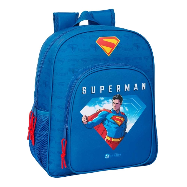 Safta Superman Mochila - Adaptable a Carro - Bolsillos Laterales - Doble Tirador - Ergonomia Acolchada - Bolsillo Frontal - Asa de Mano - 15L - 320x120x380mm - Color Azul Oscuro