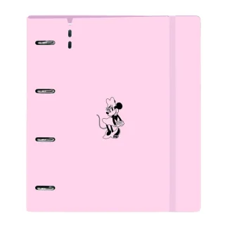 Safta Minnie Mouse Naive Carpeta con 4 Anillas 35mm - Cierre Elastico - Recambio 100 Hojas de 90g/m2 - Cuadriculas 5x5mm - Ranura para Boligrafo - 270x40x320mm - Color Rosa