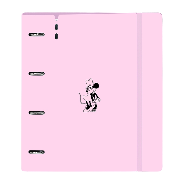 Safta Minnie Mouse Naive Carpeta con 4 Anillas 35mm - Cierre Elastico - Recambio 100 Hojas de 90g/m2 - Cuadriculas 5x5mm - Ranura para Boligrafo - 270x40x320mm - Color Rosa