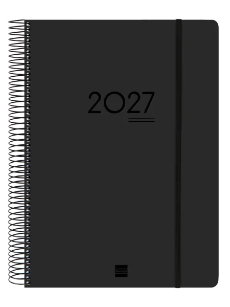 Finocam Ikon Agenda de Espiral Internacional - 16 Meses - 1 Dia por Pagina - Formato E40 - 210x297mm - Tapas de Polipropileno - Papel de 70g/m2 - Goma Elastica - Adhesivos Tematicos - Color Negro