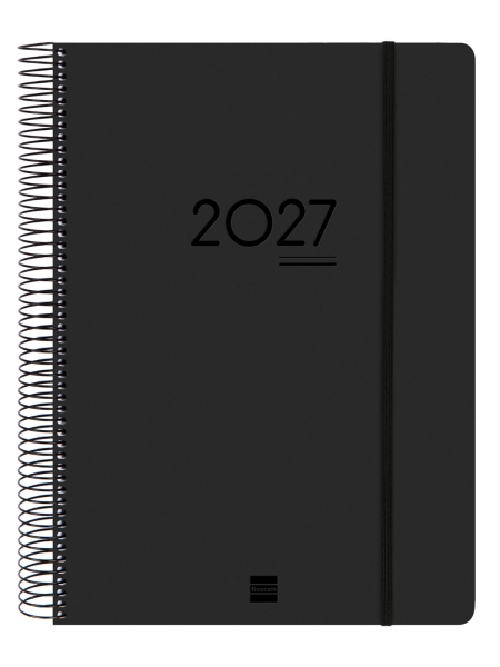 Finocam Ikon Agenda de Espiral Internacional - 16 Meses - 1 Dia por Pagina - Formato E40 - 210x297mm - Tapas de Polipropileno - Papel de 70g/m2 - Goma Elastica - Adhesivos Tematicos - Color Negro