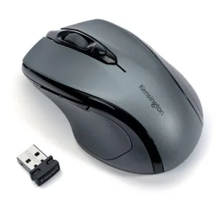 Kensington Pro Fit Raton Inalambrico 2,4GHz 1600dpi - Sensor Optico 1750ppp - 5 Botones - Uso Diestro - Tamaño Mediano Ergonomico - Color Gris/Negro