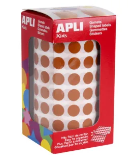 Apli Rollo con 5.192 Gomets Redondos Ø 10.5mm - Ideal para Escuelas y Talleres Infantiles - Adhesivo Permanente Base Agua - Normas EN-71 y FSC - Color Marron