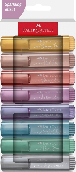 Faber-Castell Textliner 46 Pack de 8 Marcadores Metalizados - Punta Biselada - Trazo entre 1mm y 5mm - Tinta con Base de Agua - Colores Pastel Surtidos