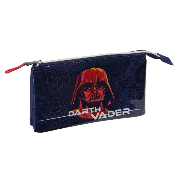Safta Star Wars Portatodo - 3 Compartimentos con Cremallera - Bolsillo Interior Central - 22x12x3cm - Color Azul Marino