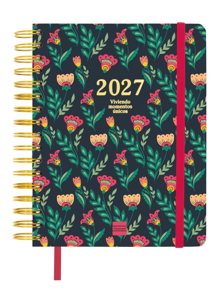 Finocam Vitae Agenda de Espiral - 16 Meses - Semana Vista Horizontal - Formato 4º - 155x217mm - Tapa Dura - Papel de 80g/m2 - Cierre con Goma Elastica - Bolsillo con Fuelle - Multicolor