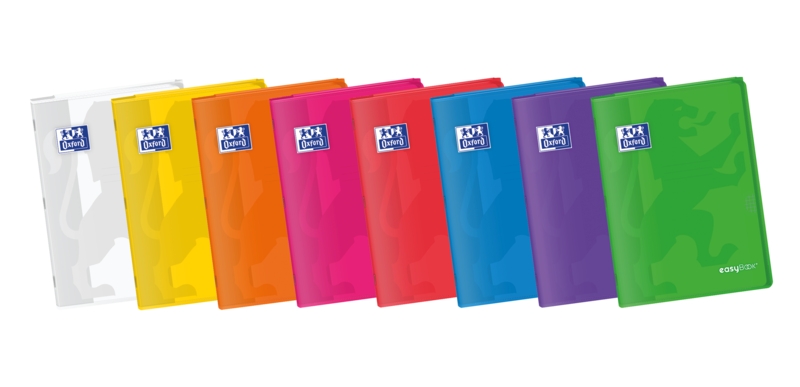 Oxford Easybook A4 Libreta Grapada - Tapa de Plastico Resistente - 48 Hojas con Margen - Cuadricula 4x4 - Colores Surtidos · Pack de 10 uds.