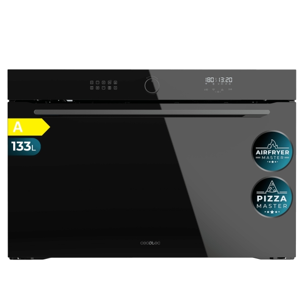 Cecotec Bolero Hexa AF319000 Glass Black A Horno Integrable - Capacidad 133L - Temperatura Regulable - Piedra para Pizzas de 35cm - Guias Telescopicas - Pantalla Tactil - 11 Funciones - Colo