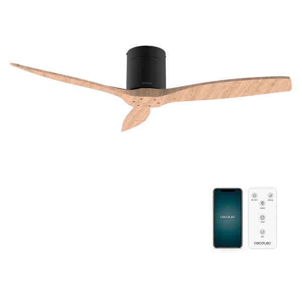 Cecotec EnergySilence Aero 5500 Aqua Black and WhiteWood Connected Ventilador de Techo de 3 Aspas - 40W - Diametro de 52" - Wi-Fi - Proteccion IP44 - Temporizador - Modo Invierno - Color Negro