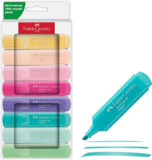 Faber-Castell Textliner 46 Pastel Pack de 8 Marcadores Fluorescentes - Punta Biselada - Trazo entre 1mm y 5mm - Tinta con Base de Agua - Colores Surtidos