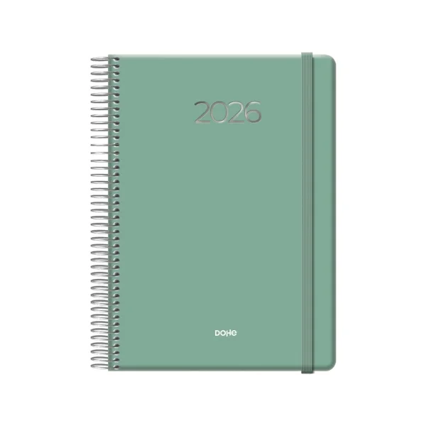 Dohe Denver Agenda Anual - Dia Pagina - Sabado y Domingo misma Pagina - Cierre con Goma Elastica - Tamaño 15x21cm - Color Verde