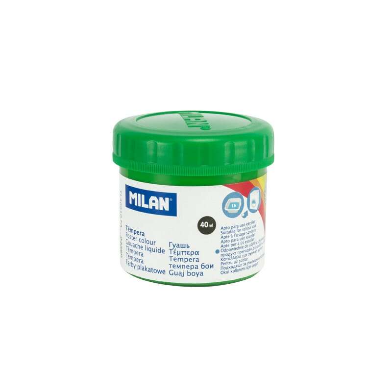 Milan Bote de Tempera 40ml - Secado Rapido - Mezclable - Color Verde Claro · Pack de 6 uds.