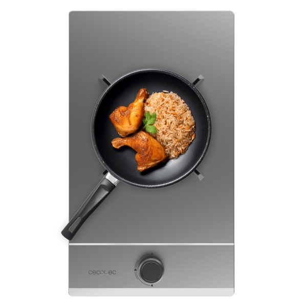 Cecotec Bolero Squad G 1200S Inox Cocina de Gas Encastrable - 1 Quemador - Acero Inoxidable - 3.5kW - Parrillas de Hierro Fundido - Inyector Convertor a Glp - Color Acero