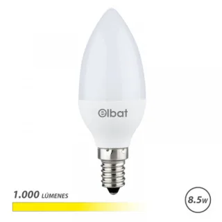 Elbat C37 Bombilla LED - Potencia 8.5W - Flujo Luminoso 1000lm - E14 - Temperatura de Color 3000K - Luz Calida - Apertura 280º - Vida Util 30.000h - 15.000 Encendidos - 37x98mm - Color Blanc
