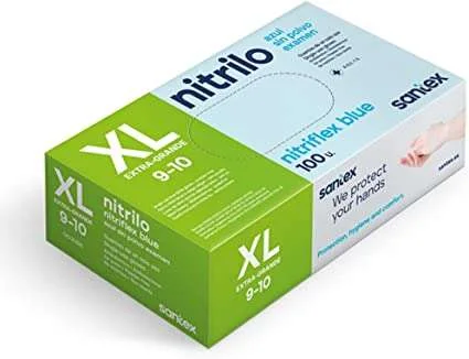 Santex Nitriflex Blue Pack de 100 Guantes de Nitrilo para Examen Talla XL - 3.5 gramos - Sin Polvo - Libre de Latex - No Esteriles - Color Azul