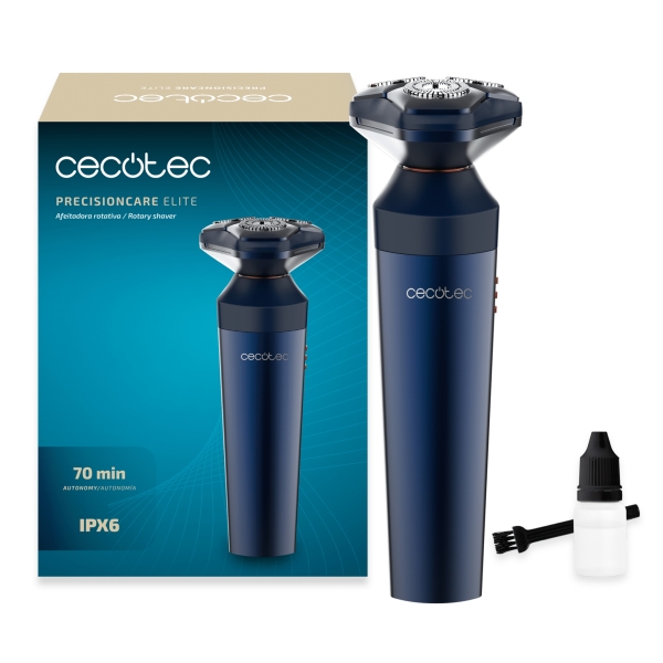 Cecotec PrecisionCare Elit Afeitadora Rotatoria - Autonomia hasta 70min - 7200rpm - IPX6 - Ergonomico - Cuchillas de Acero Inoxidable - Color Azul Marino