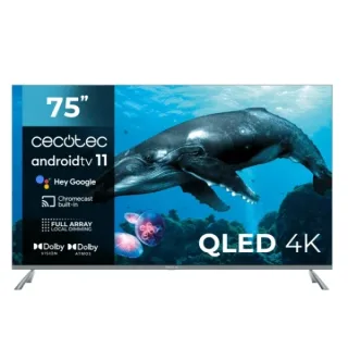 Cecotec V3+ Series VQU30075+ Smart TV de 75" QLED 4K UHD HDR - 120Hz - USB PVR - Procesador Cortex A55 - Sonido Dolby - WiFi - Android TV 11 - HDMI 2.1 - Chromecast - Bluetooth - Vesa - Colo