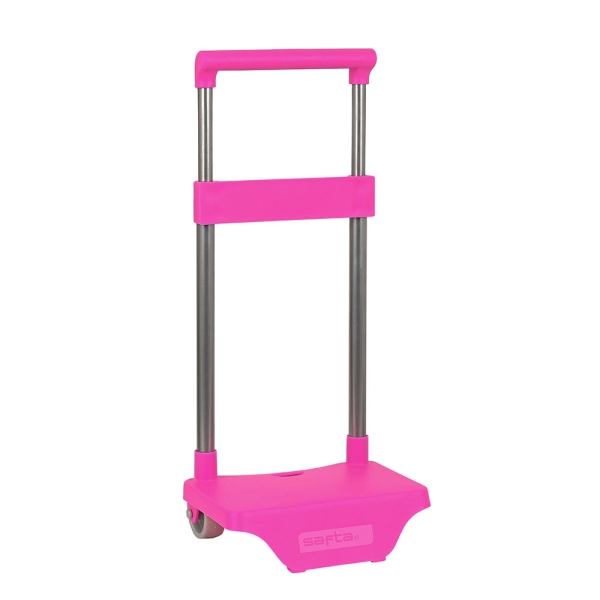 Safta Carro Portamochilas - Sujecion Universal - Estructura de Acero - Ruedas de PVC - Medidas Abiertas y Cerradas - Modelo Patentado - 22x17x40cm - Color Rosa