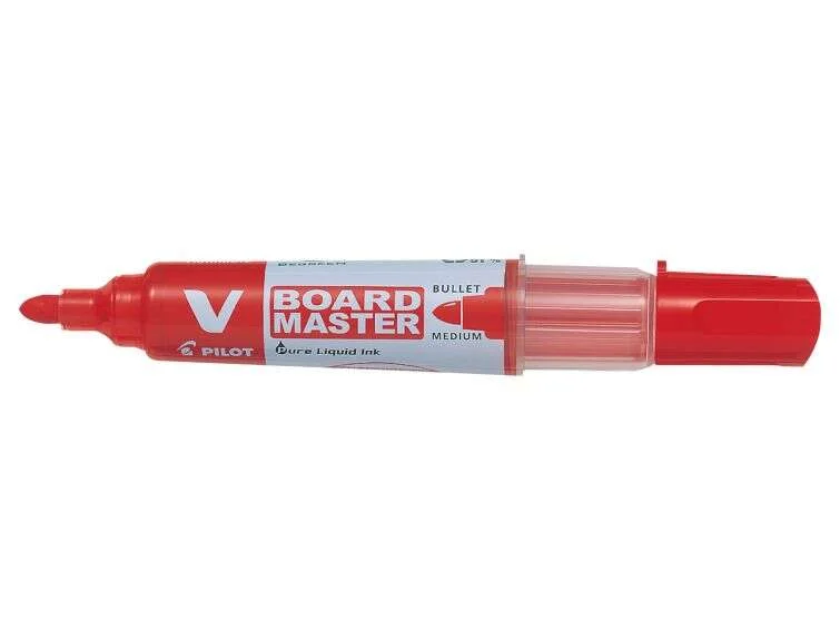 Pilot V-Board Master Begreen Rotulador para Pizarra Blanca - Punta Redonda 6mm - Trazo 2.3mm - 91% Plastico Reciclado - Recargable - Color Rojo · Pack de 10 uds.