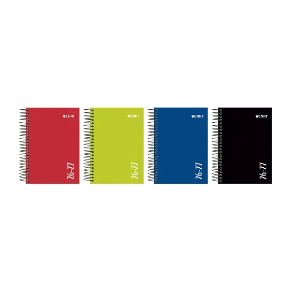Enri Agenda Escolar con Espiral - Castellano - Tapa Extradura - Formato Octavo - Dia Pagina - Acabado Brillante - Colores Surtidos · Pack de 5 uds.