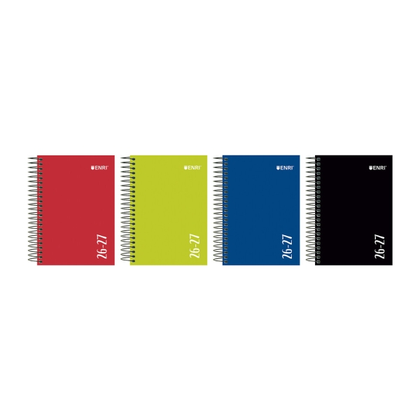 Enri Agenda Escolar con Espiral - Castellano - Tapa Extradura - Formato Octavo - Dia Pagina - Acabado Brillante - Colores Surtidos · Pack de 5 uds.