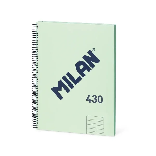 Milan 430 Since 1918 Cuaderno Espiral Formato A4 Doble Pauta 3,5mm - 80 Hojas de 95 gr/m2 Microperforadas con 4 Taladros - Tapa Dura - Color Verde