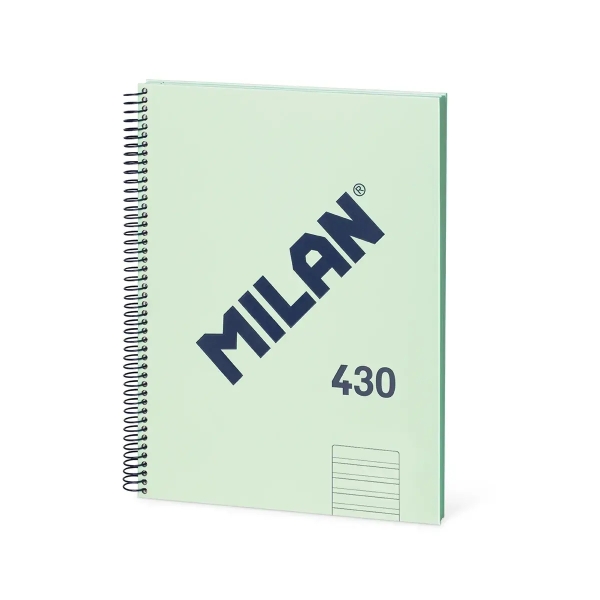 Milan 430 Since 1918 Cuaderno Espiral Formato A4 Doble Pauta 3,5mm - 80 Hojas de 95 gr/m2 Microperforadas con 4 Taladros - Tapa Dura - Color Verde