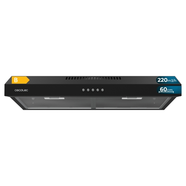 Cecotec Bolero Flux CM 602200 Black B Campana Extractora Convencional de 60cm - 70W - Succion 220m3/h - Incluye Accesorios - Kit de Montaje - Color Negro