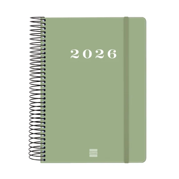 Finocam My Agenda de Espiral en Catalan - Anual 2026 - Tapa Dura Antirayaduras - Formato E10 - 185x20x212mm - 1 Dia por Pagina - Color Verde