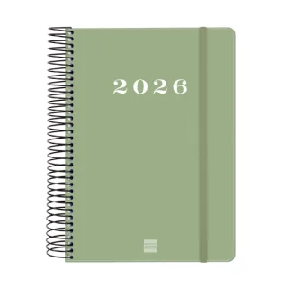 Finocam My Agenda de Espiral en Catalan - Anual 2026 - Tapa Dura Antirayaduras - Formato E10 - 185x20x212mm - 1 Dia por Pagina - Color Verde