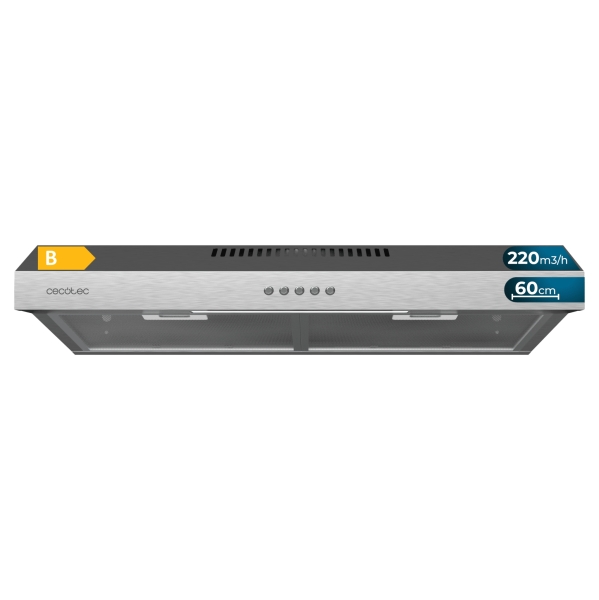 Cecotec Bolero Flux CM 602200 Inox B Campana Extractora Convencional de 60cm - 70W - Succion 220m3/h - Incluye Accesorios - Kit de Montaje - Color Acero
