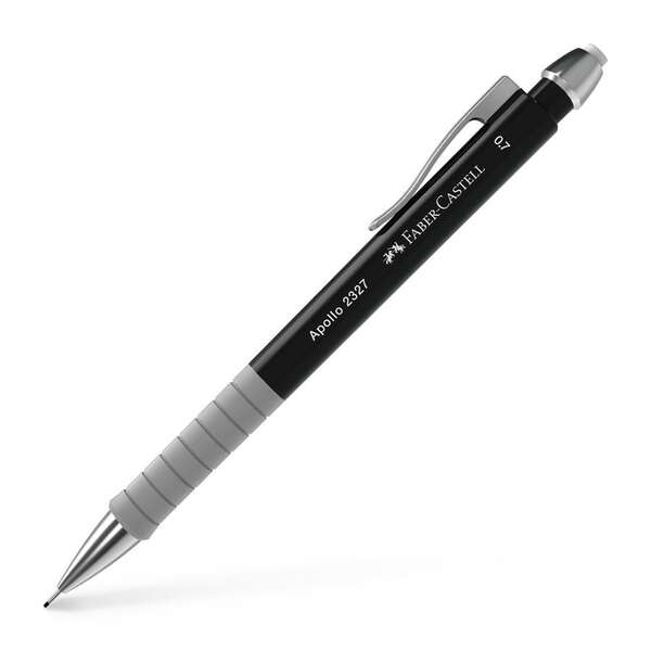 Faber-Castell Apollo Portaminas - Trazo 0.7mm - Agarre Ergonomico - Goma de Borra Integrada - Cuerpo Color Negro · Pack de 5 uds.