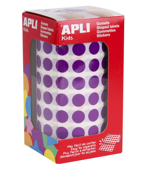 Apli Rollo con 5.192 Gomets Redondos Ø 10.5mm - 59 Hojas Pretroqueladas - Ideal para Escuelas - Color Lila