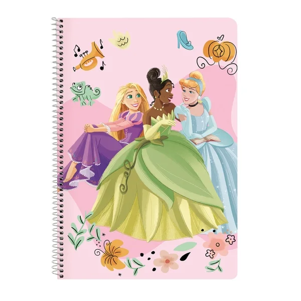 Safta Princesas Disney Magical Cuaderno Espiral - 80 Hojas Cuadriculadas 4x4mm - Tapas Duras Glasofonadas - 80g/m2 - Espiral Metalico - Formato Folio - Margen Lateral - 215x10x310mm - Color Rosa