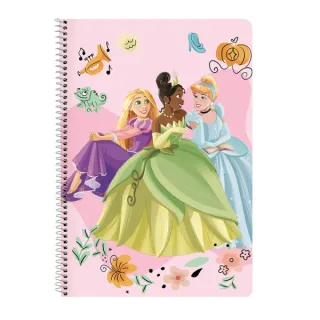 Safta Princesas Disney Magical Cuaderno Espiral - 80 Hojas Cuadriculadas 4x4mm - Tapas Duras Glasofonadas - 80g/m2 - Espiral Metalico - Formato Folio - Margen Lateral - 215x10x310mm - Color