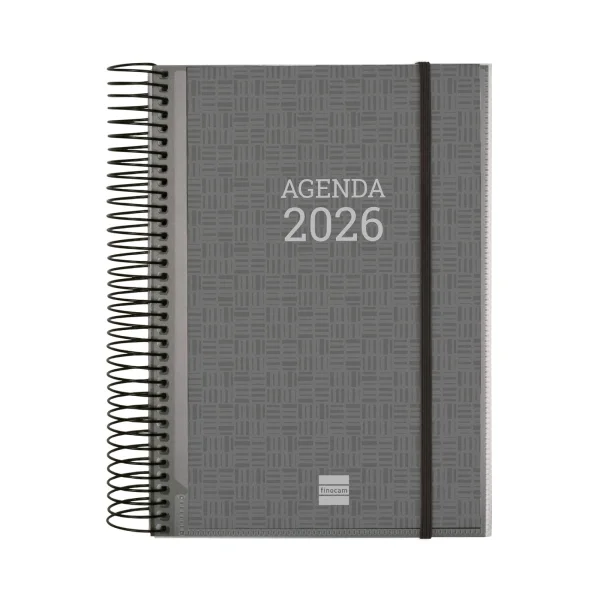 Finocam Basics Agenda - Anual 2026 - con Espiral - Personalizable - Formato E10 - 175x29x212mm - 1 Dia por Pagina - Color Gris
