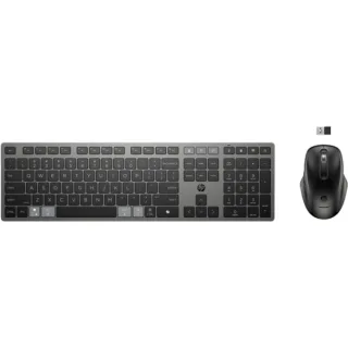 HP 725 Combo Teclado y Raton Inalambricos Multidispositivo Recargables - Bluetooth + 2.4GHz - 22 Teclas Programables - Tecla Copilot - Raton Optico Multi‑Superficie 4000 DPI con 5 Botones Pr