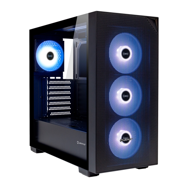 Unykach Revelat Mesh Black Caja ATX, Micro ATX, ITX - Lateral de Vidrio Templado - 3.5", 2.5" - USB-A 3.0, USB-C y Audio - 4 Ventiladores ARGB - Soporta Refrigeracion Liquida - Color Negro