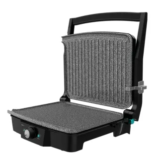 Cecotec Rock’nGrill 2000 Stone Ceramic MixandGrill Parrilla Electrica - 2000W - Antiadherente - Grill y Plancha - Apertura 180º - Bandejas Recogegrasas - Libre de PTFE y PFOA - Color Negro