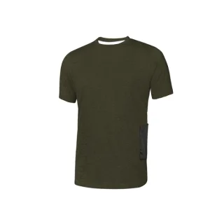Upower Road Camiseta de Manga Corta en Polycotton Jersey - Talla 2XL - Slim-Fit, Cuello Acanalado Elastico, Bolsillo para Celular, Cinta Reflex, Proteccion DPI1 - Color Verde Oscuro