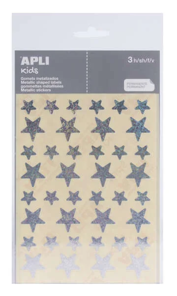Apli Bolsa de Gomets Estrella - 12.5mm x 19.5mm - Holograficos con Adhesivo Permanente - 3 Hojas y 120 Gomets - Cumplen Normas EN-71 y FSC - Adhesivo Base Agua - Papeles ECF - Materiales 100% Reciclables · Pack de 10 uds.